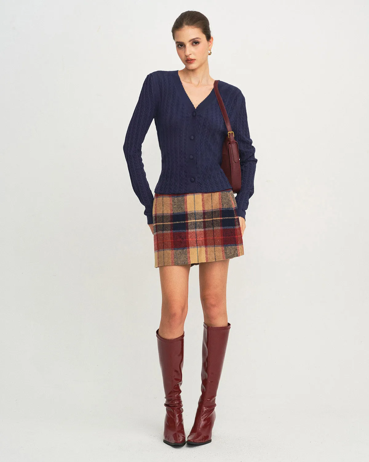 Navy V Neck Knit Cardigan sold by rihoas product image thumbnail 5