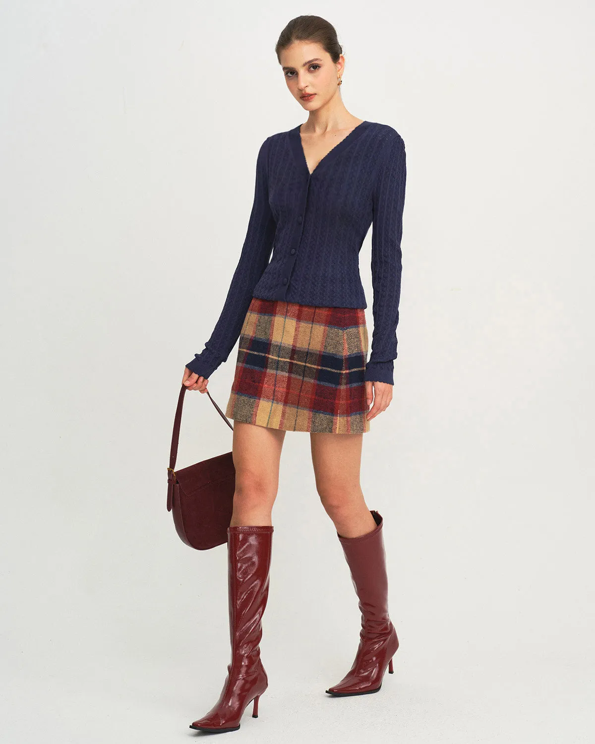Navy V Neck Knit Cardigan sold by rihoas product image thumbnail 4