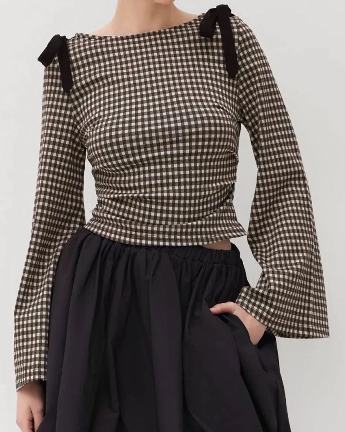 Coffee Plaid Bell Sleeve Tee sold by rihoas