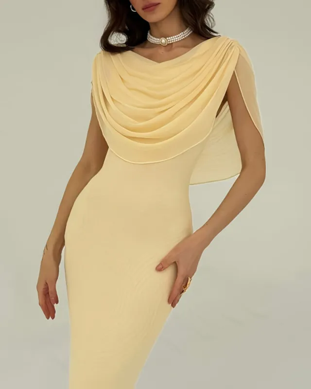 Yellow Cowl Neck Sleeveless Maxi Dress sold by rihoas