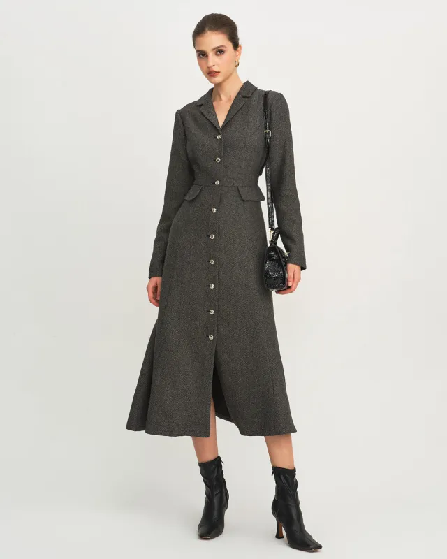 Grey A-Line Button Maxi Dress made by rihoas