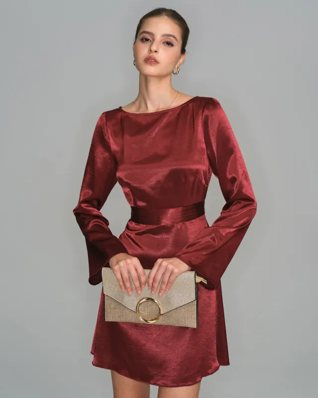 Wine Red Satin Bell Sleeve Mini Dress sold by rihoas