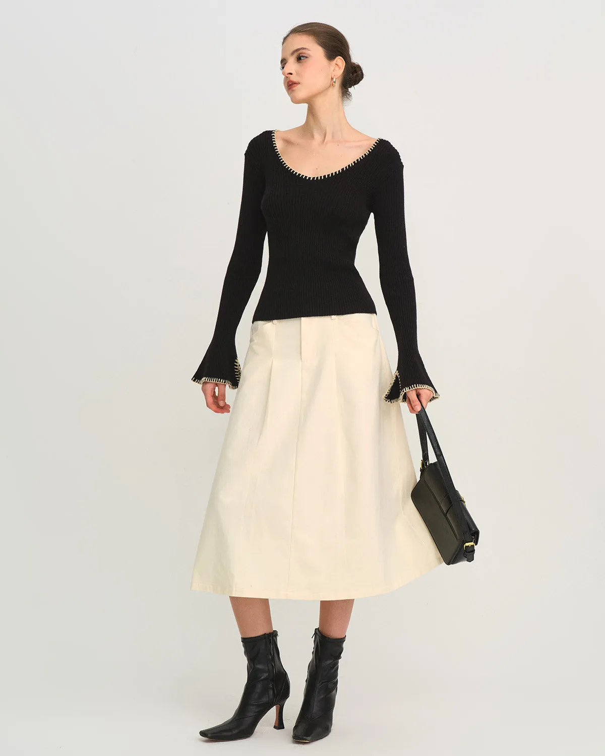 Black Contrasting Bell Sleeve Knit Tee sold by rihoas product image thumbnail 5