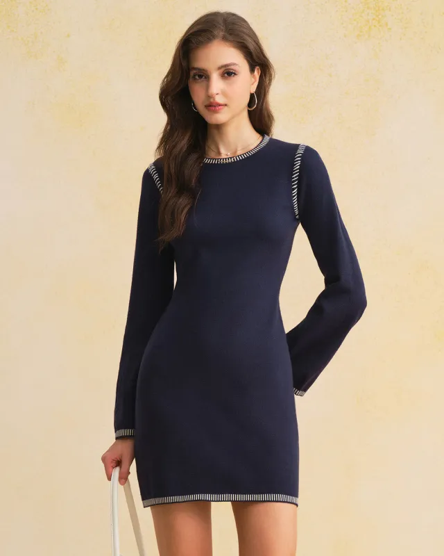 Navy Contrasting Bell Sleeve Sweater Dress sold by rihoas