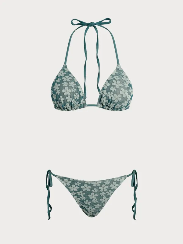 Green Floral Halter Drawstring Bikini Sets sold by rihoas