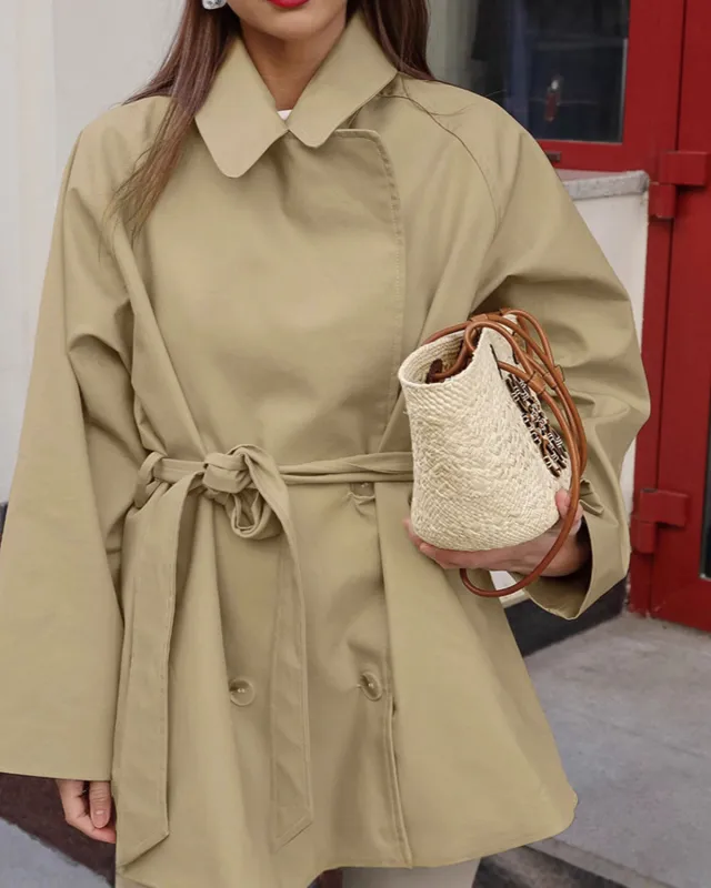 Khaki Tie Waist Trench Jacket sold by rihoas