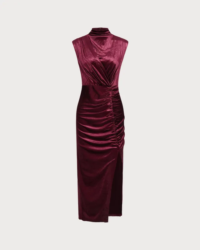 Wine Red Velour Sleeveless Maxi Dress sold by rihoas