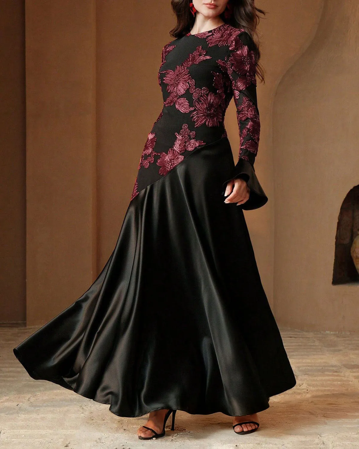 Black Floral Bell Sleeve Maxi Dress sold by rihoas product image thumbnail 5