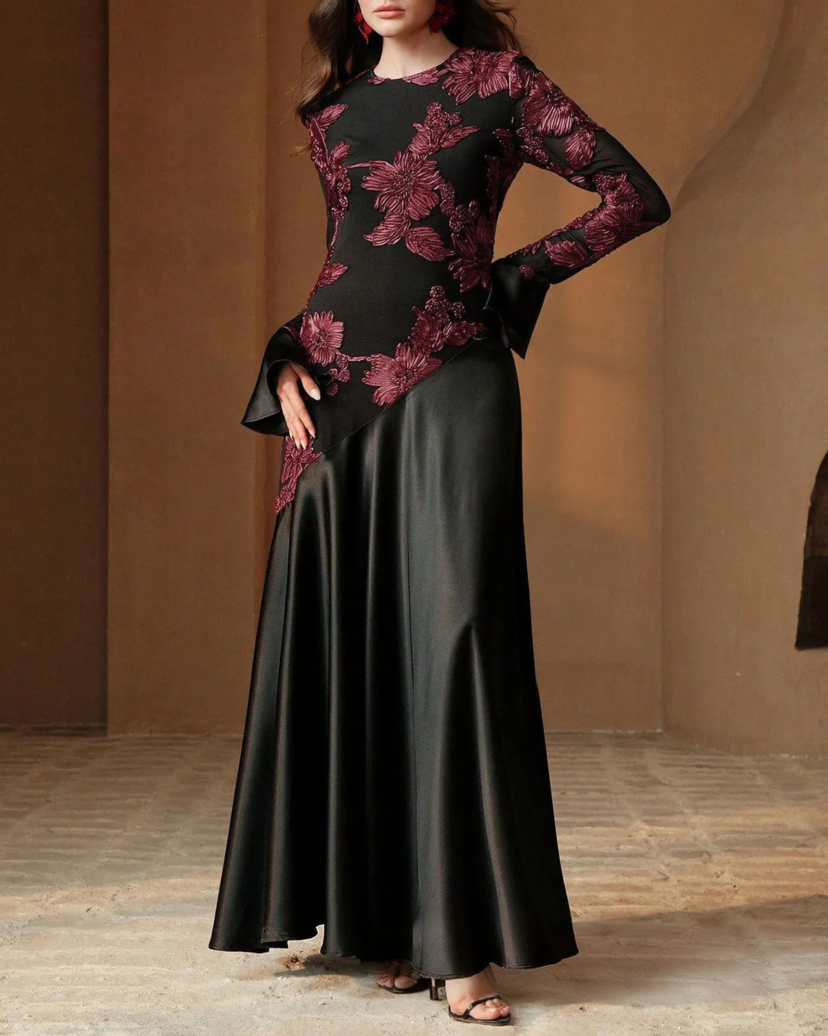 Black Floral Bell Sleeve Maxi Dress sold by rihoas product image thumbnail 3