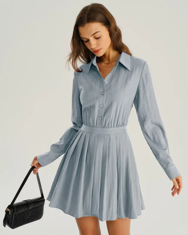 Blue Pleated A-Line Mini Dress sold by rihoas