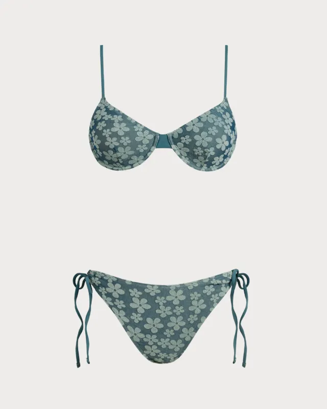 Green Floral Underwire Bikini Set sold by rihoas