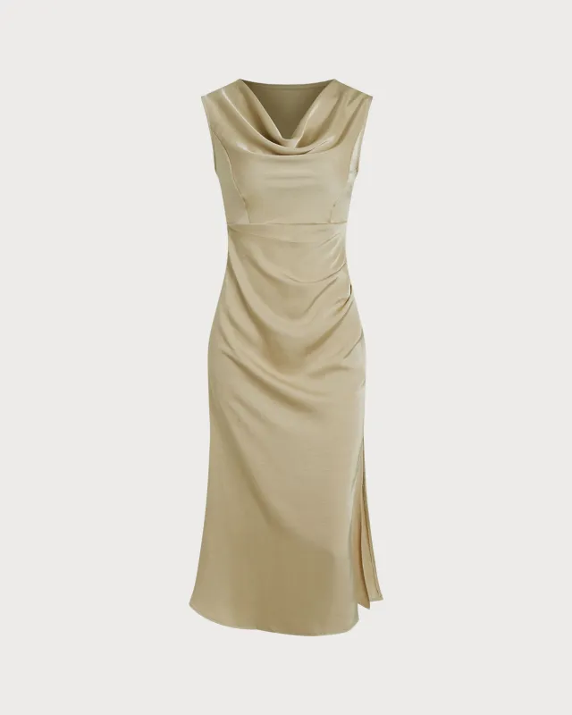 Apricot Satin Sleeveless Midi Dress sold by rihoas