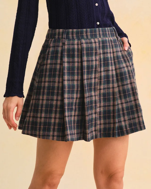 Blue Plaid A-Line Mini Skirt sold by rihoas