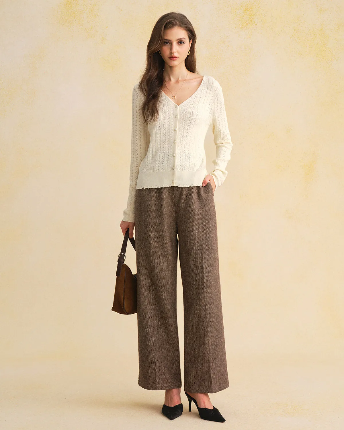 Beige V Neck Slim Knit Cardigan sold by rihoas product image thumbnail 4