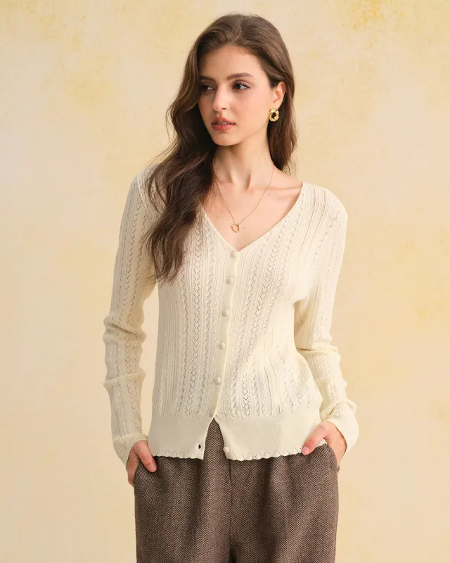 Beige V Neck Slim Knit Cardigan sold by rihoas