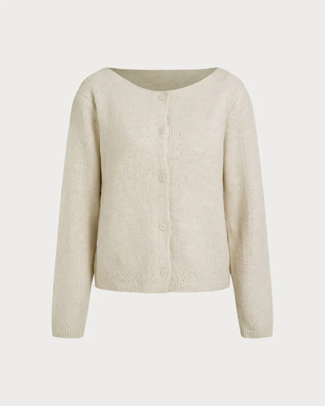 Apricot Round Neck Casual Knit Cardigan sold by rihoas