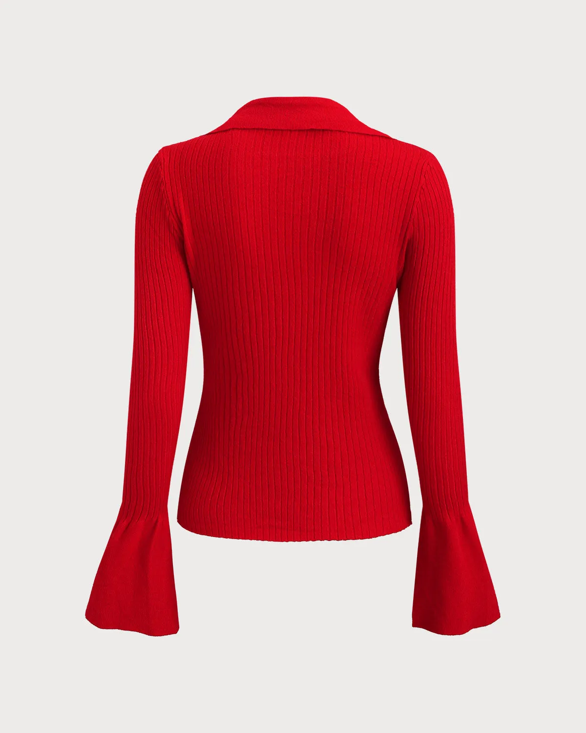 Red V Neck Slim Casual Knit Cardigan sold by rihoas product image thumbnail 4
