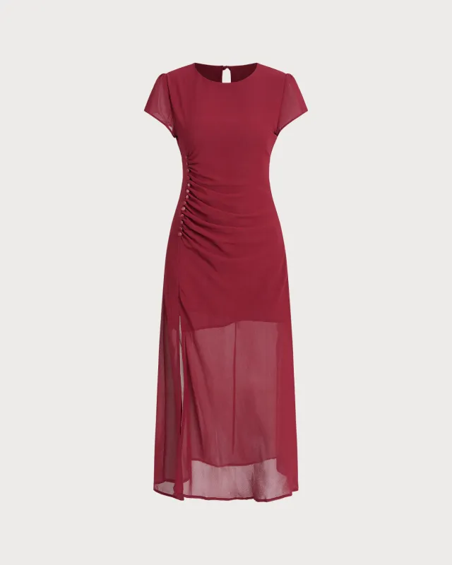 Red nd Neck Cap Sleeve Midi Dress sold by rihoas