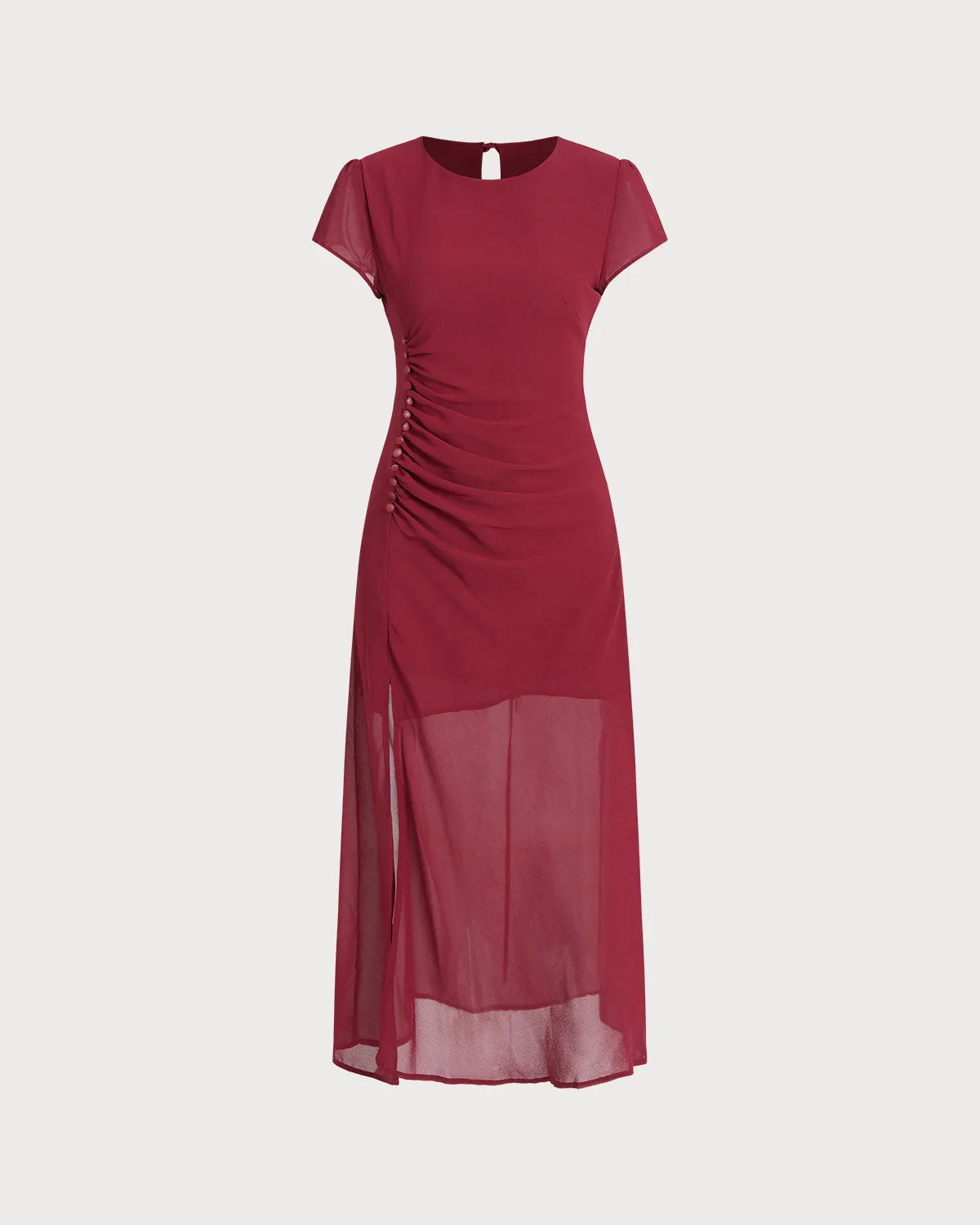 Red nd Neck Cap Sleeve Midi Dress sold by rihoas