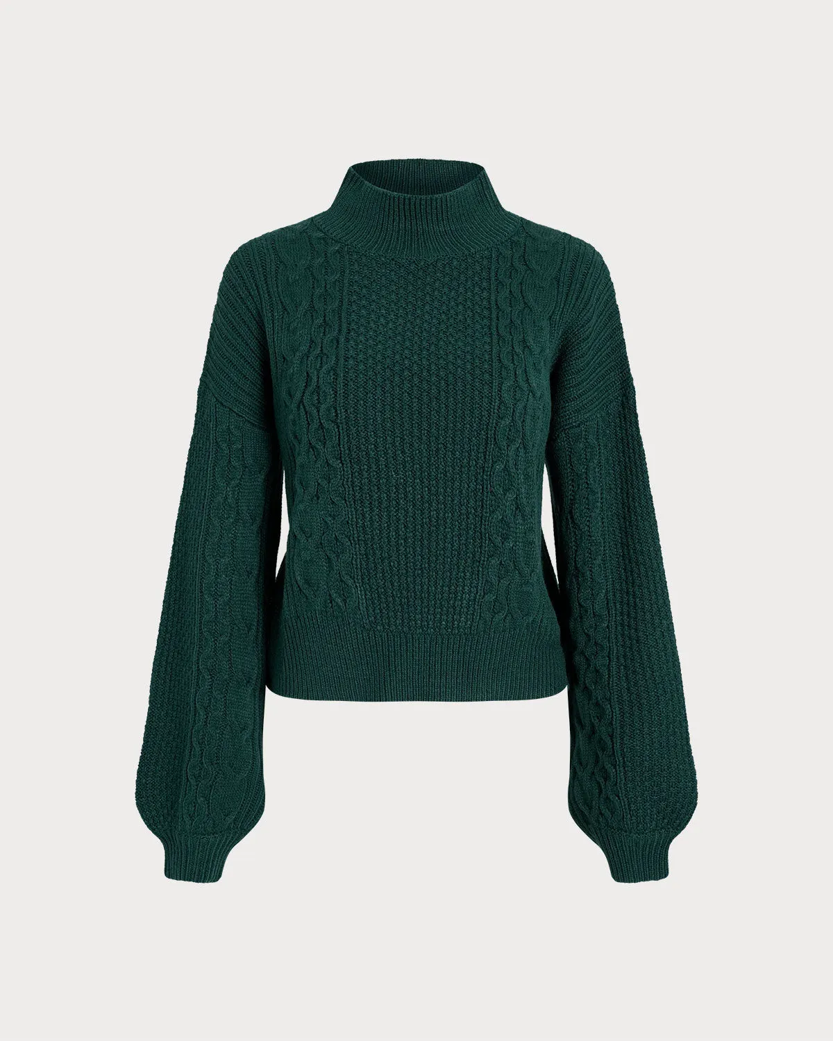 Green Mock Neck Lantern Sleeve Sweater sold by rihoas