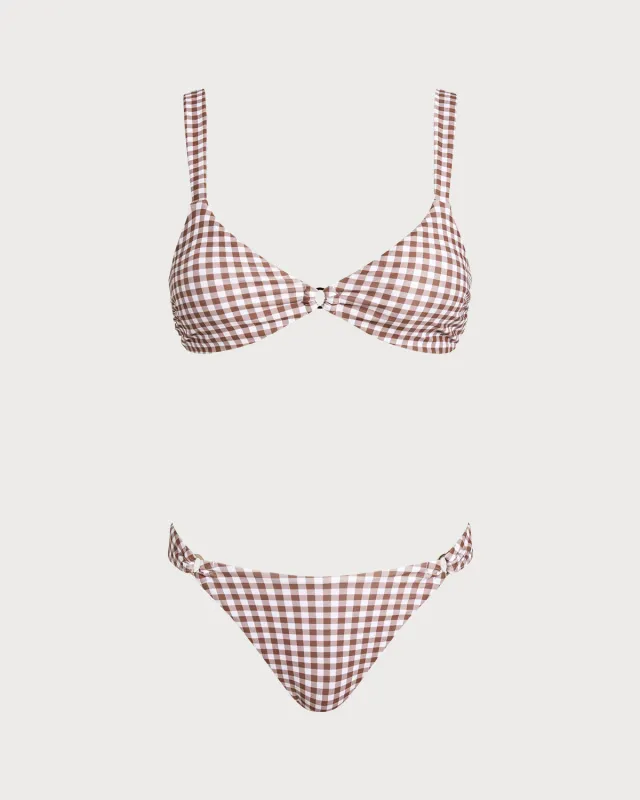 Coffee Plaid O-Ring Bikini Sets sold by rihoas