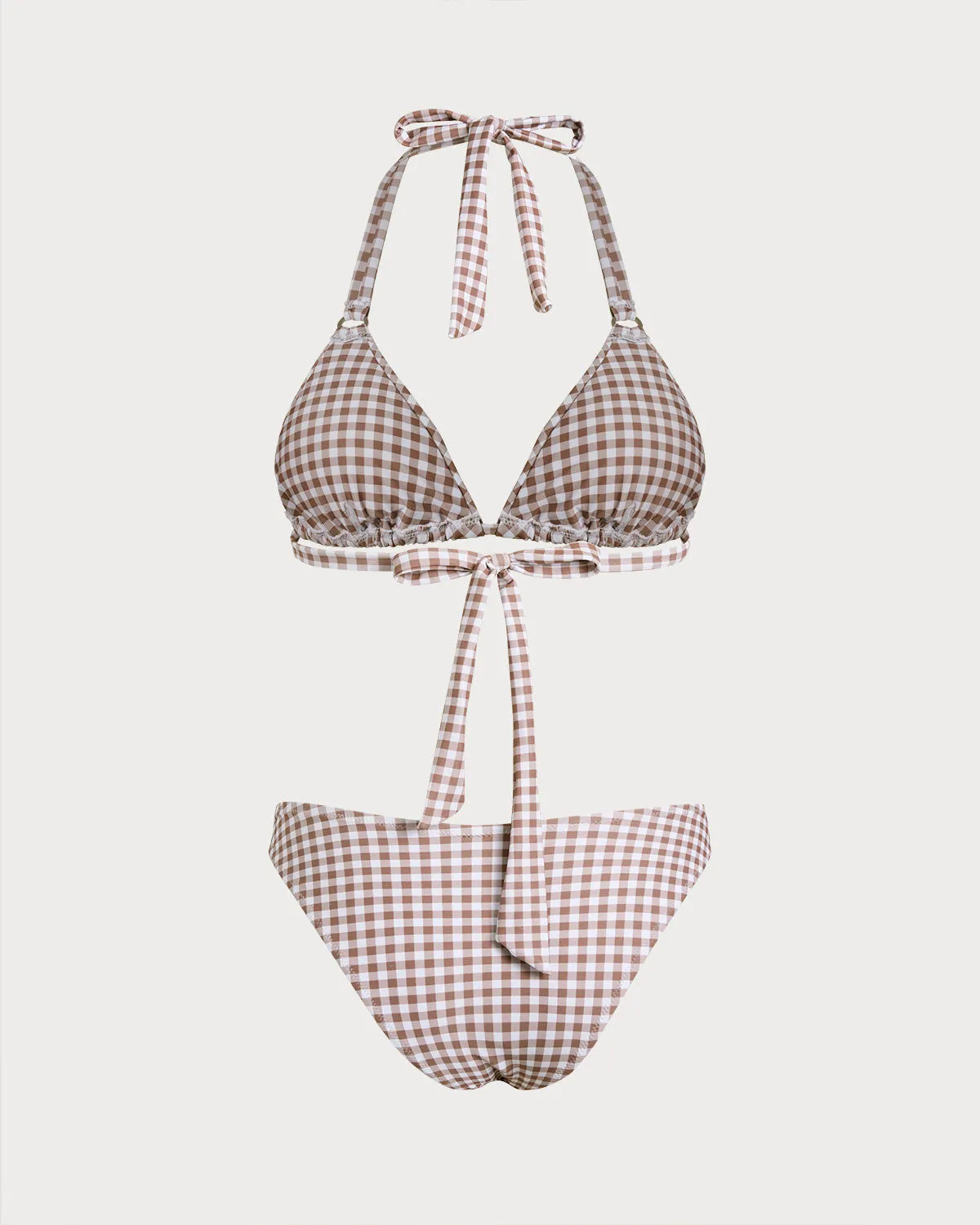 Coffee Plaid Halter Bikini Sets sold by rihoas product image thumbnail 2