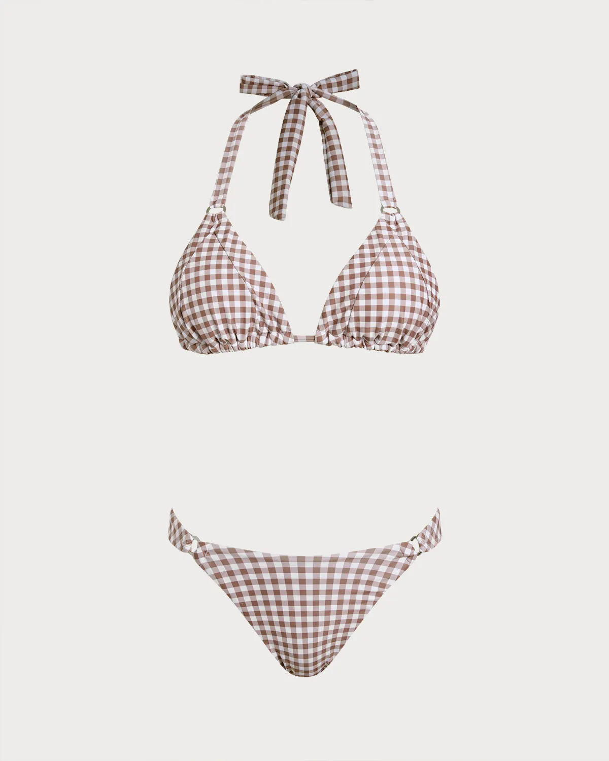 Coffee Plaid Halter Bikini Sets sold by rihoas