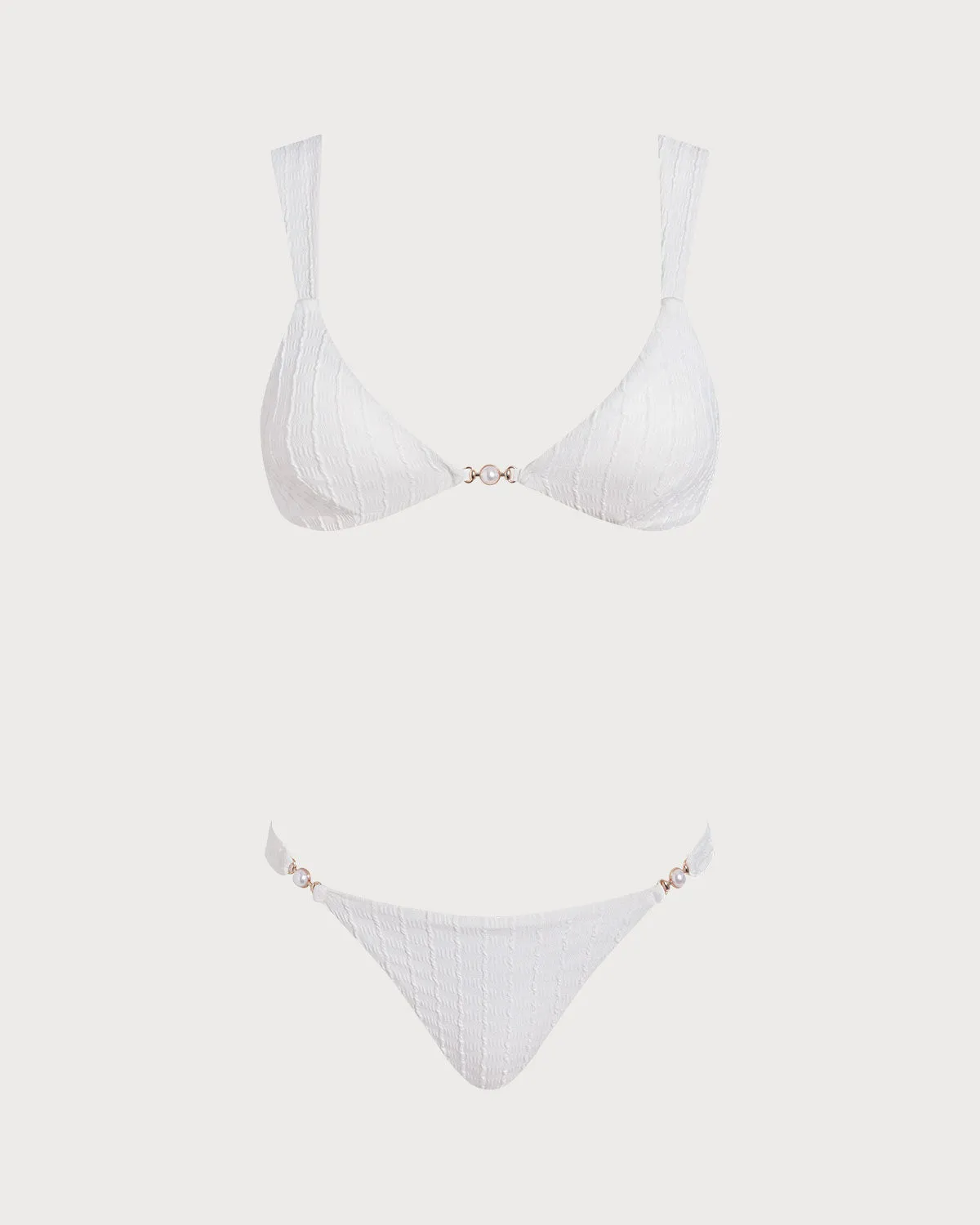 White Textured Bralette Bikini Set sold by rihoas