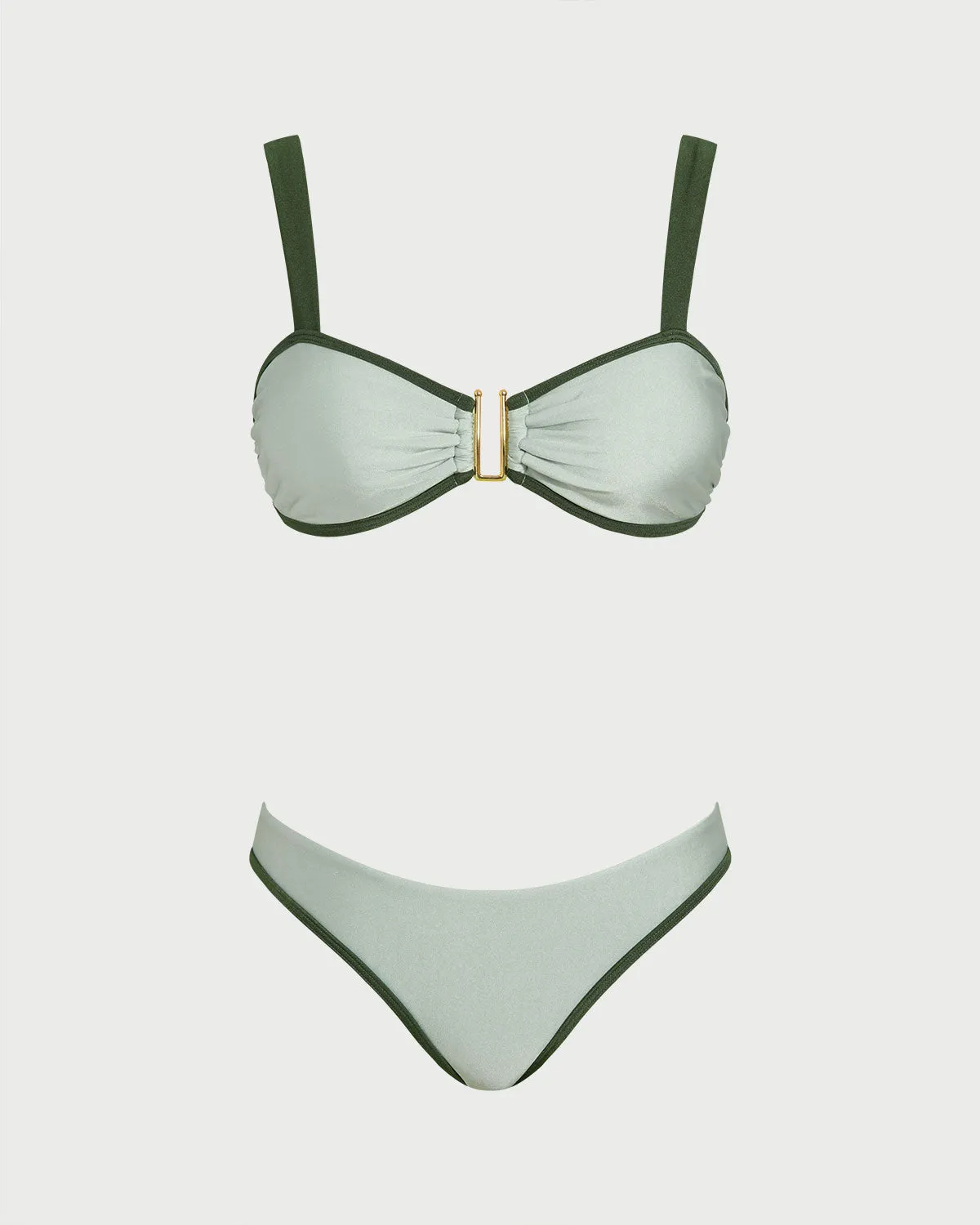 Green Contrasting Bandeau Bikini Set sold by rihoas