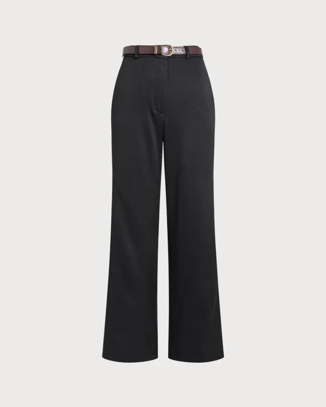 Black Straight Belted Pants sold by rihoas