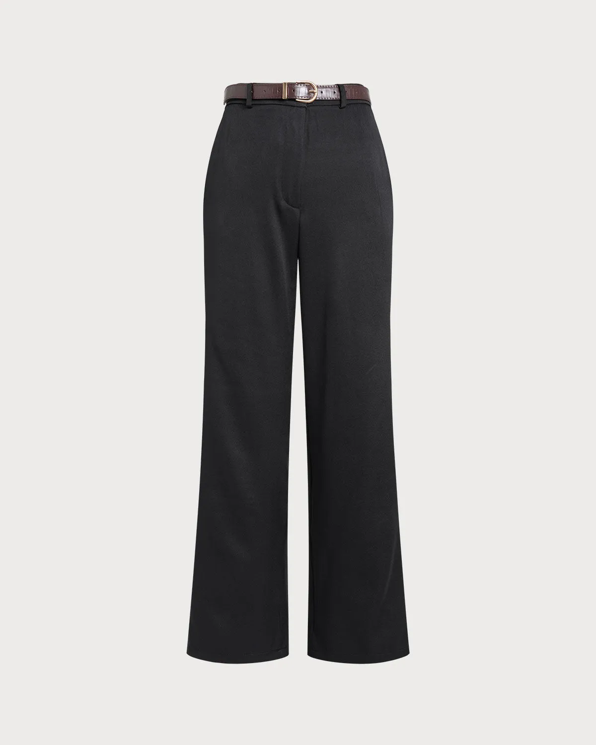 Black Straight Belted Pants sold by rihoas