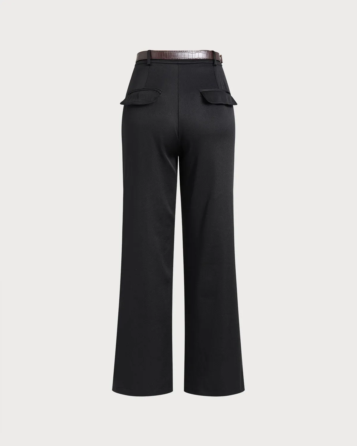 Black Straight Belted Pants sold by rihoas product image thumbnail 2