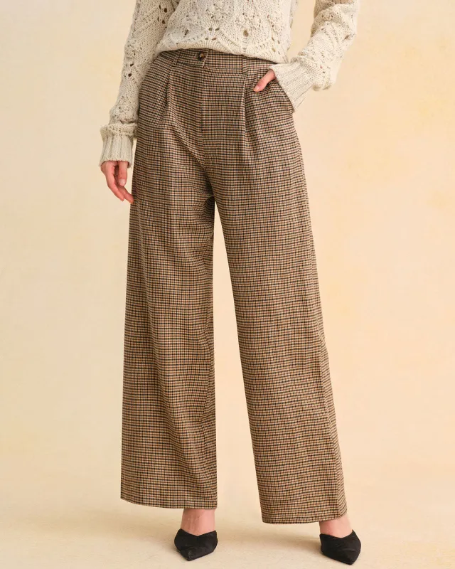Brown Plaid Straight Pants sold by rihoas