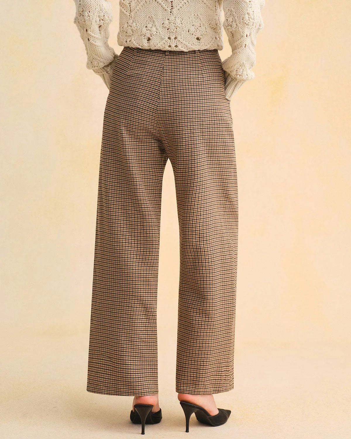 Brown Plaid Straight Pants sold by rihoas product image thumbnail 4