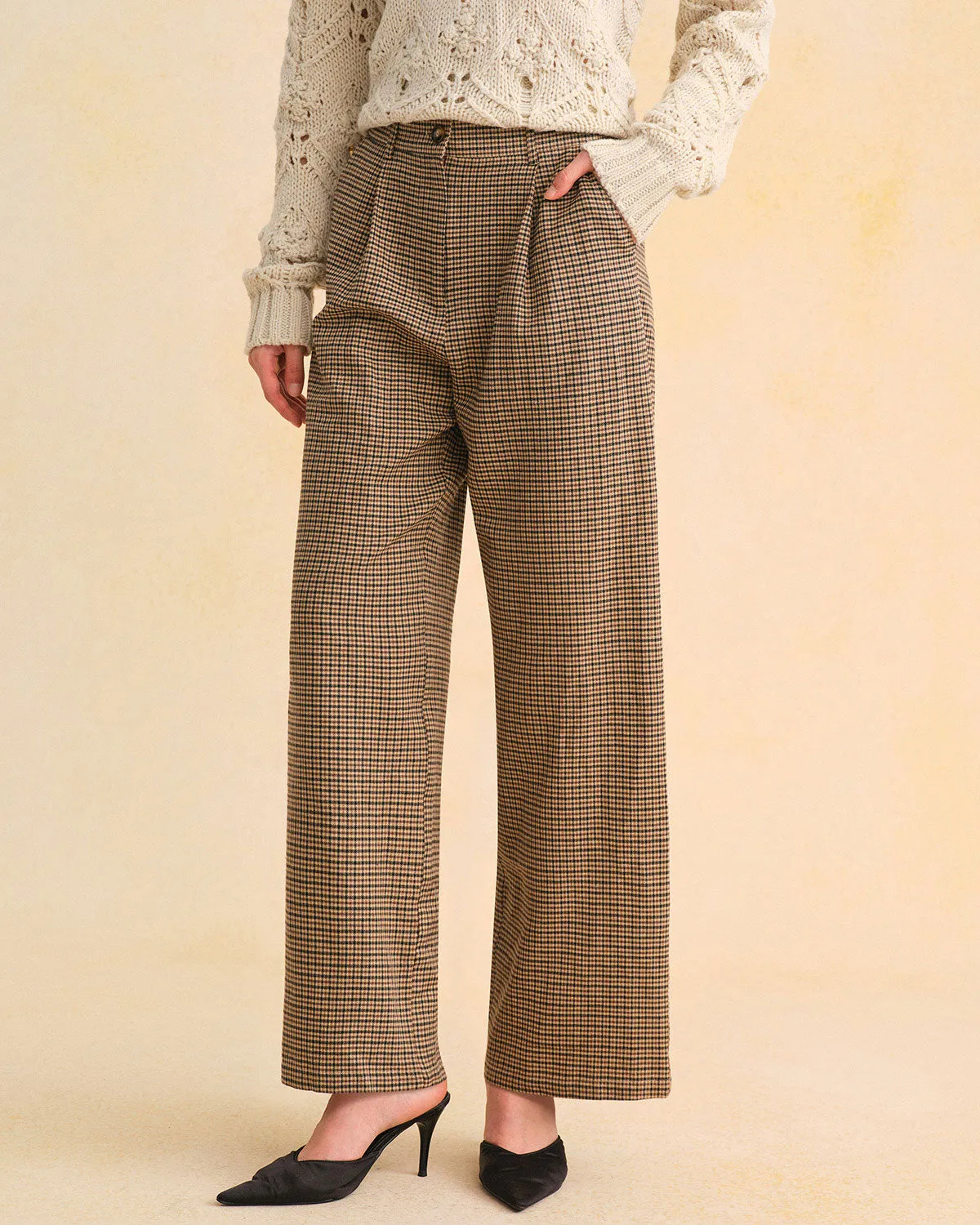Brown Plaid Straight Pants sold by rihoas product image thumbnail 3