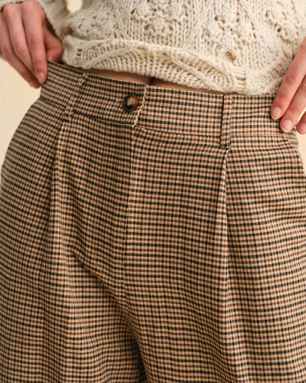 Brown Plaid Straight Pants sold by rihoas product image thumbnail 2