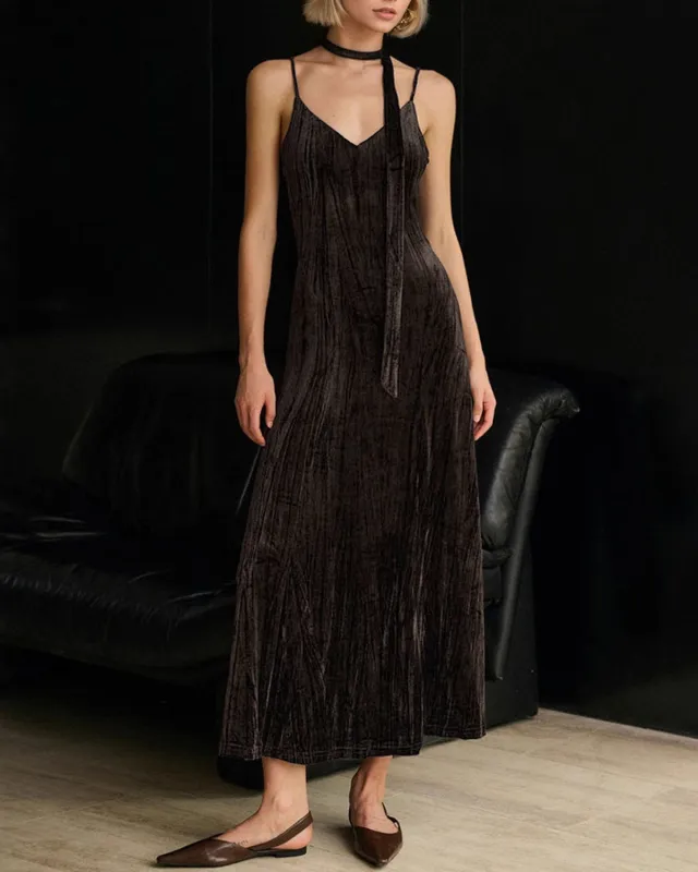 Coffee Velour Slip Midi Dress sold by rihoas