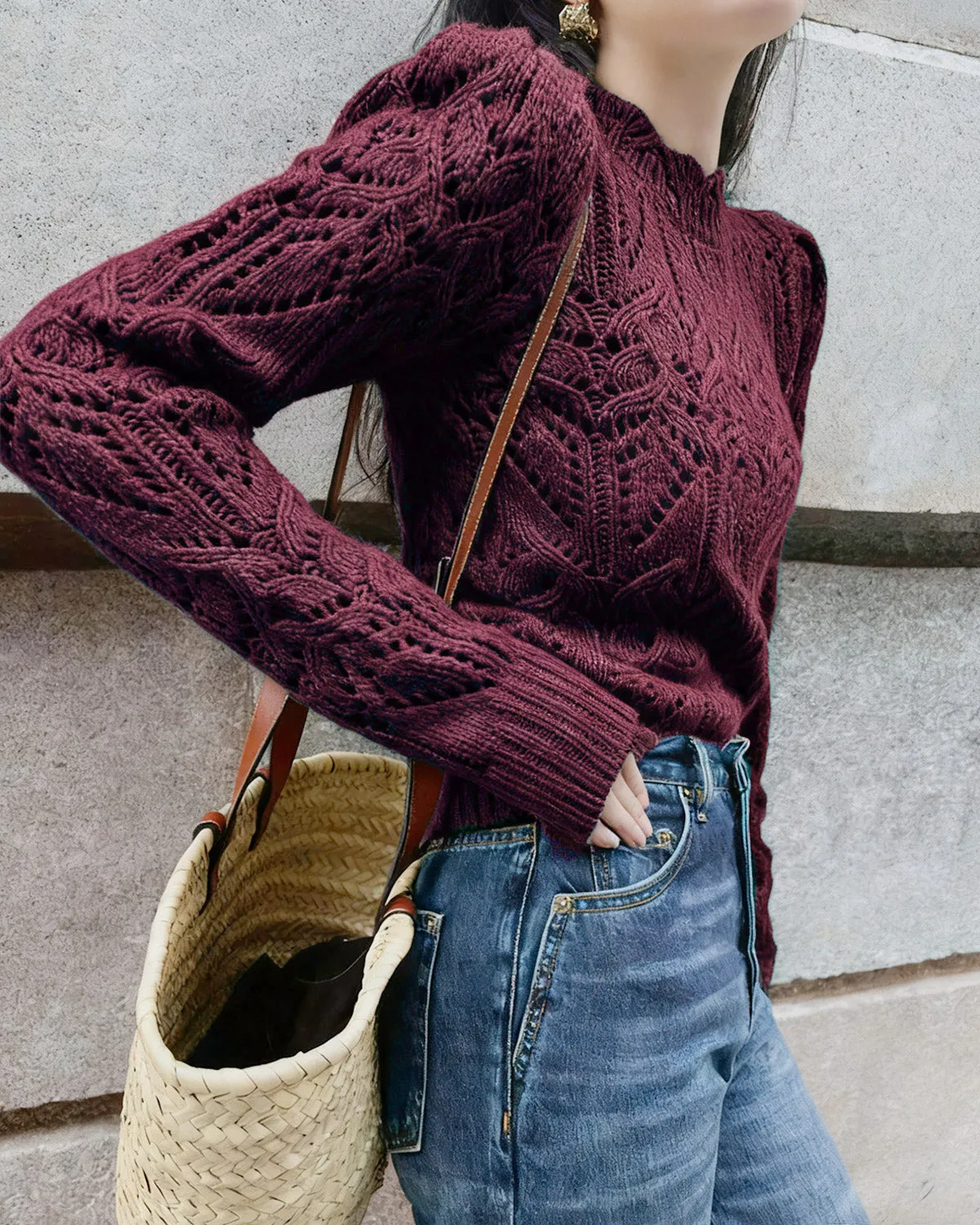 Wine Red Cut Out Sweater sold by rihoas product image thumbnail 4