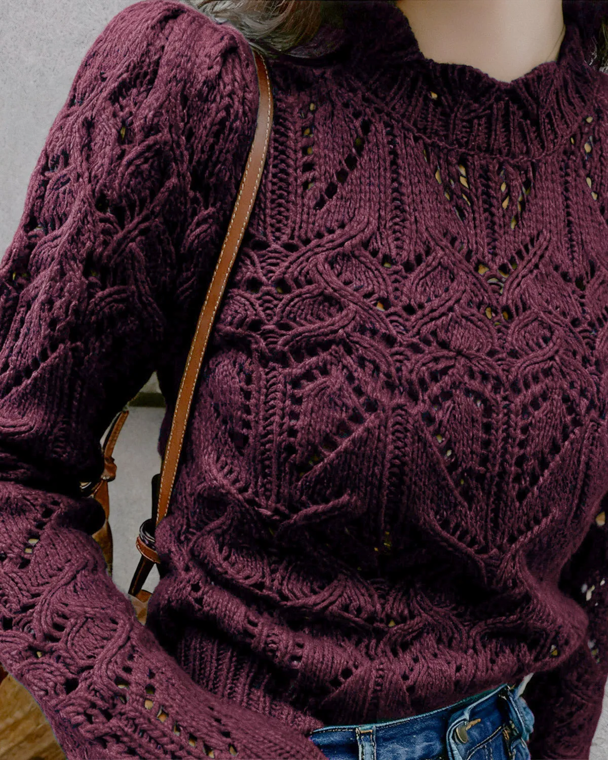 Wine Red Cut Out Sweater sold by rihoas product image thumbnail 2
