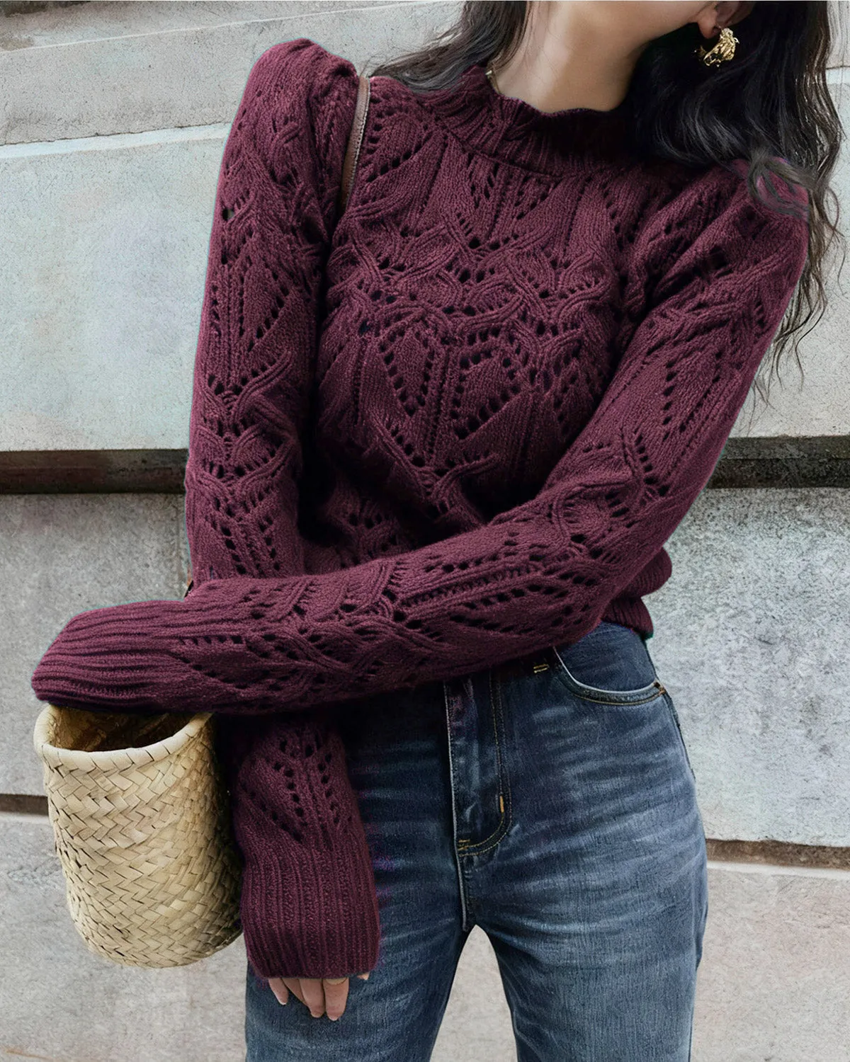 Wine Red Cut Out Sweater sold by rihoas product image thumbnail 3