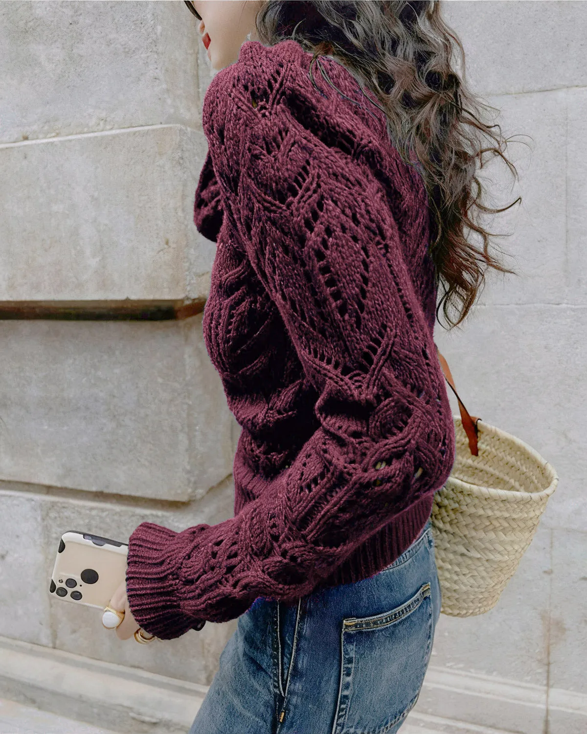 Wine Red Cut Out Sweater sold by rihoas product image thumbnail 5