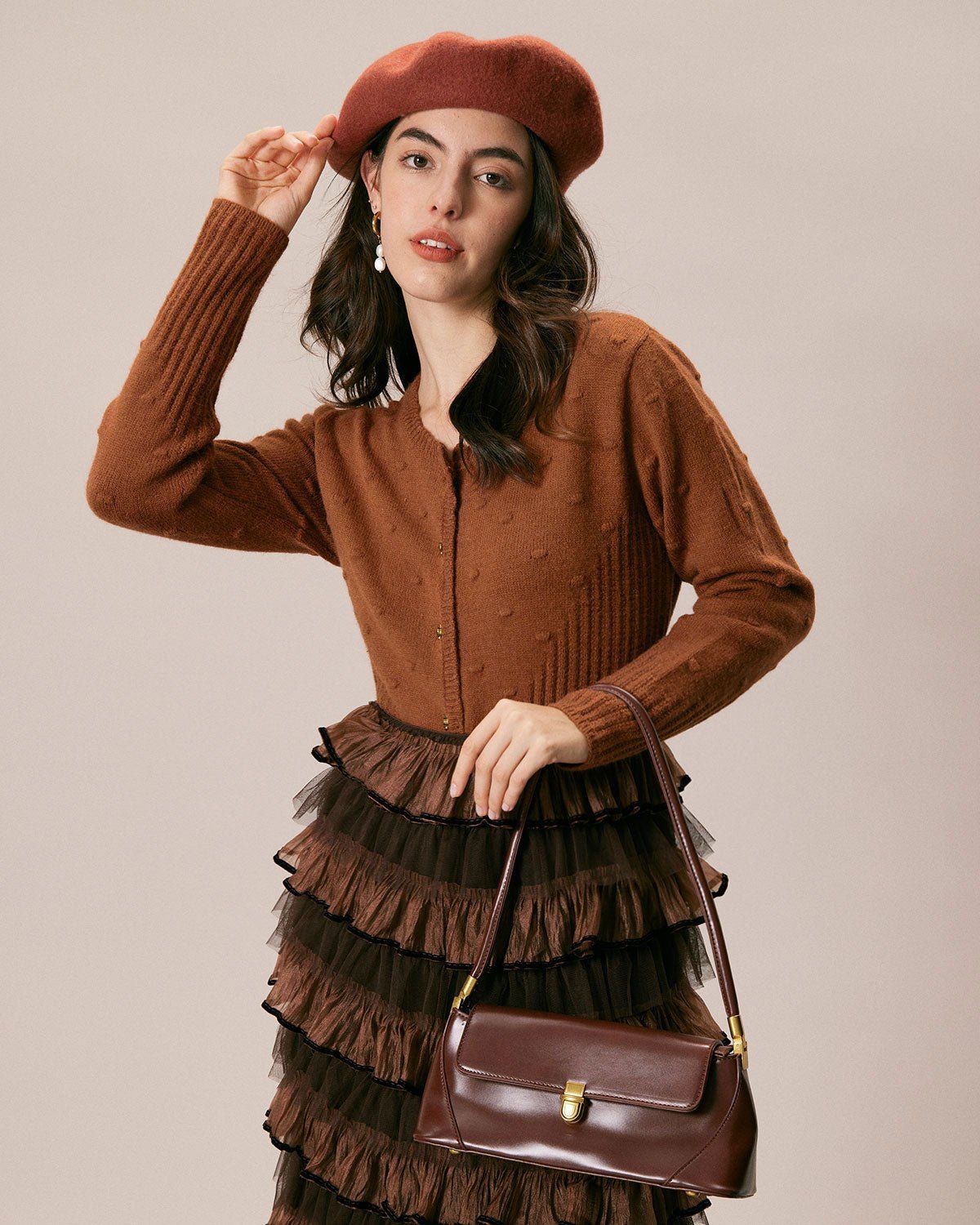 The Caramel Round Neck Button Up Cardigan sold by rihoas product image thumbnail 3