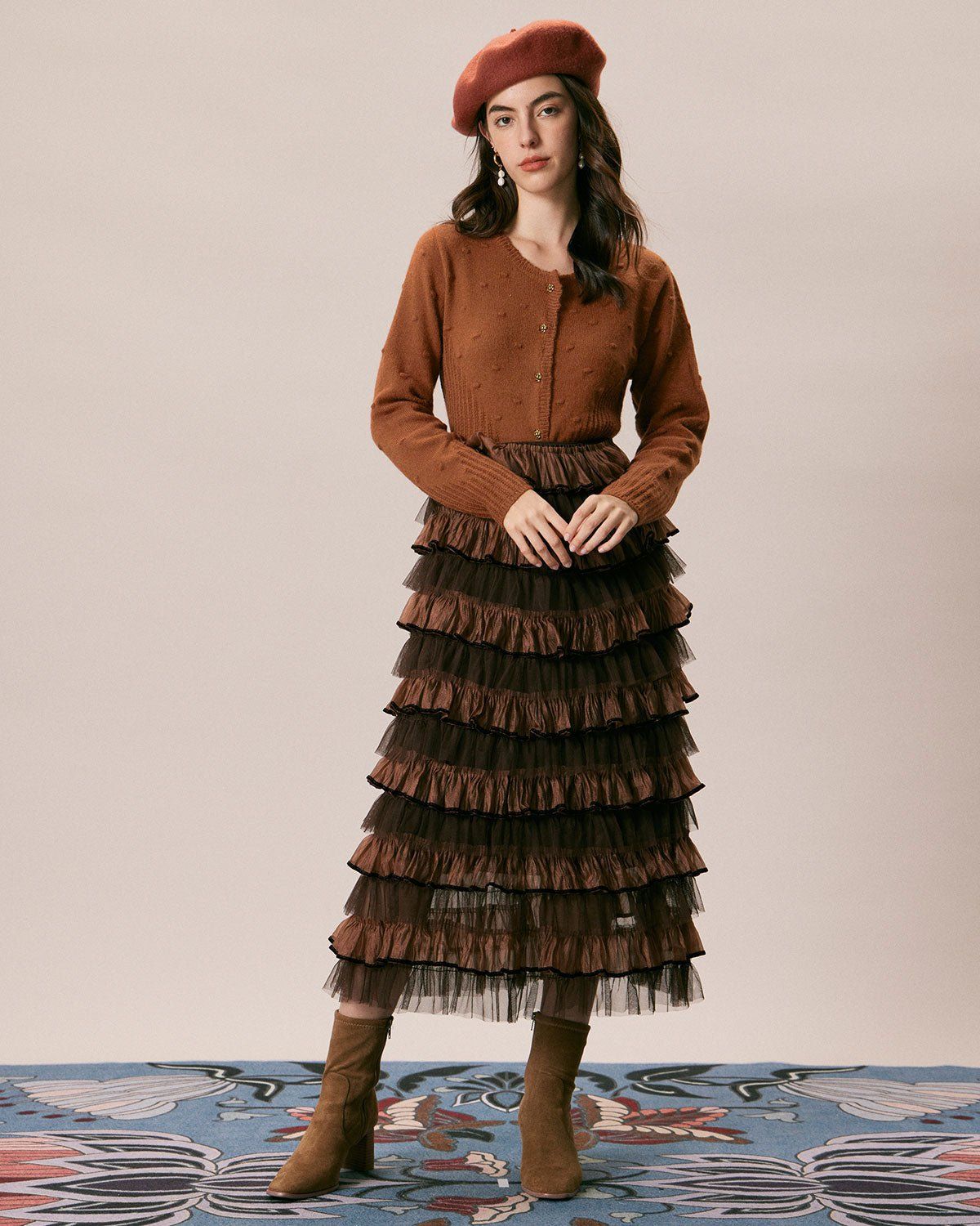 The Caramel Round Neck Button Up Cardigan sold by rihoas product image thumbnail 2