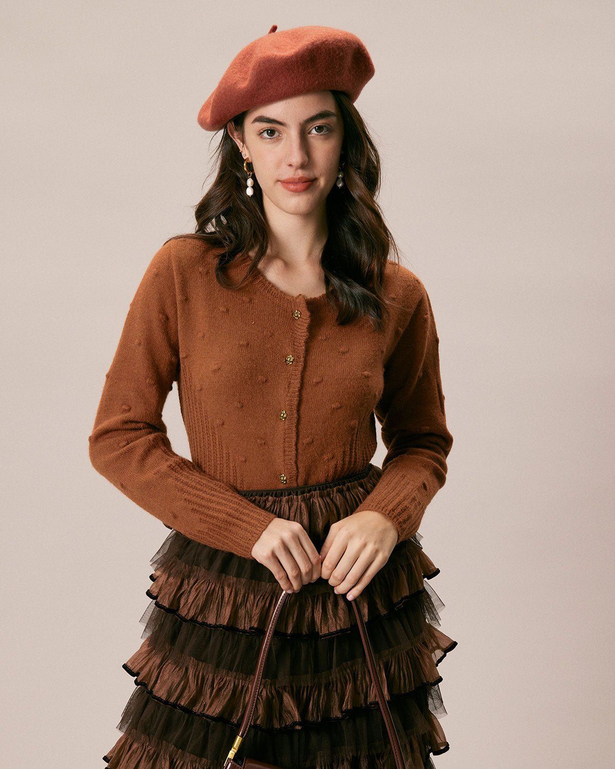 The Caramel Round Neck Button Up Cardigan sold by rihoas