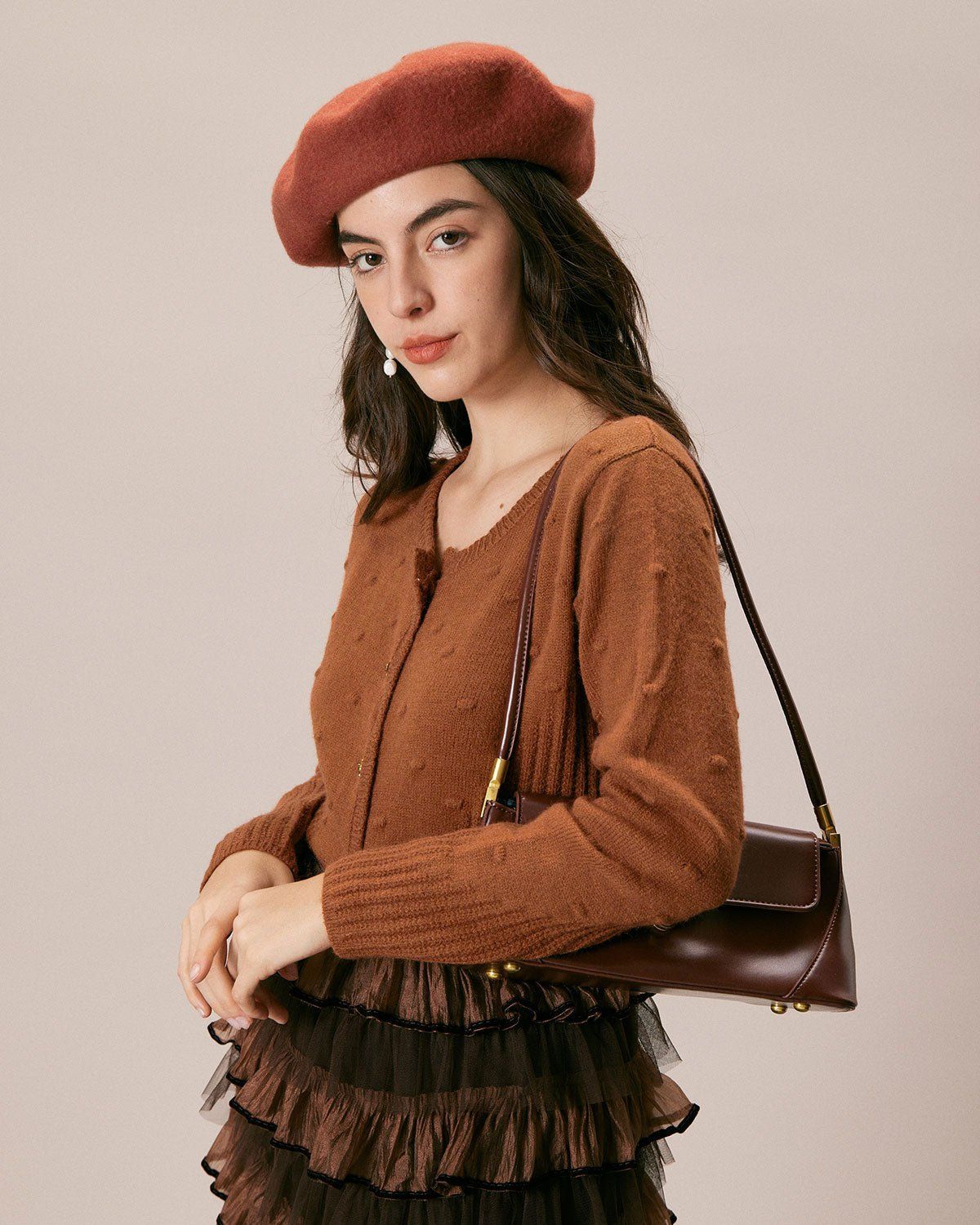 The Caramel Round Neck Button Up Cardigan sold by rihoas product image thumbnail 4