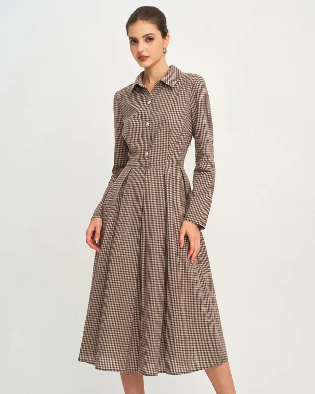 Brown Plaid A-Line Midi Dress sold by rihoas