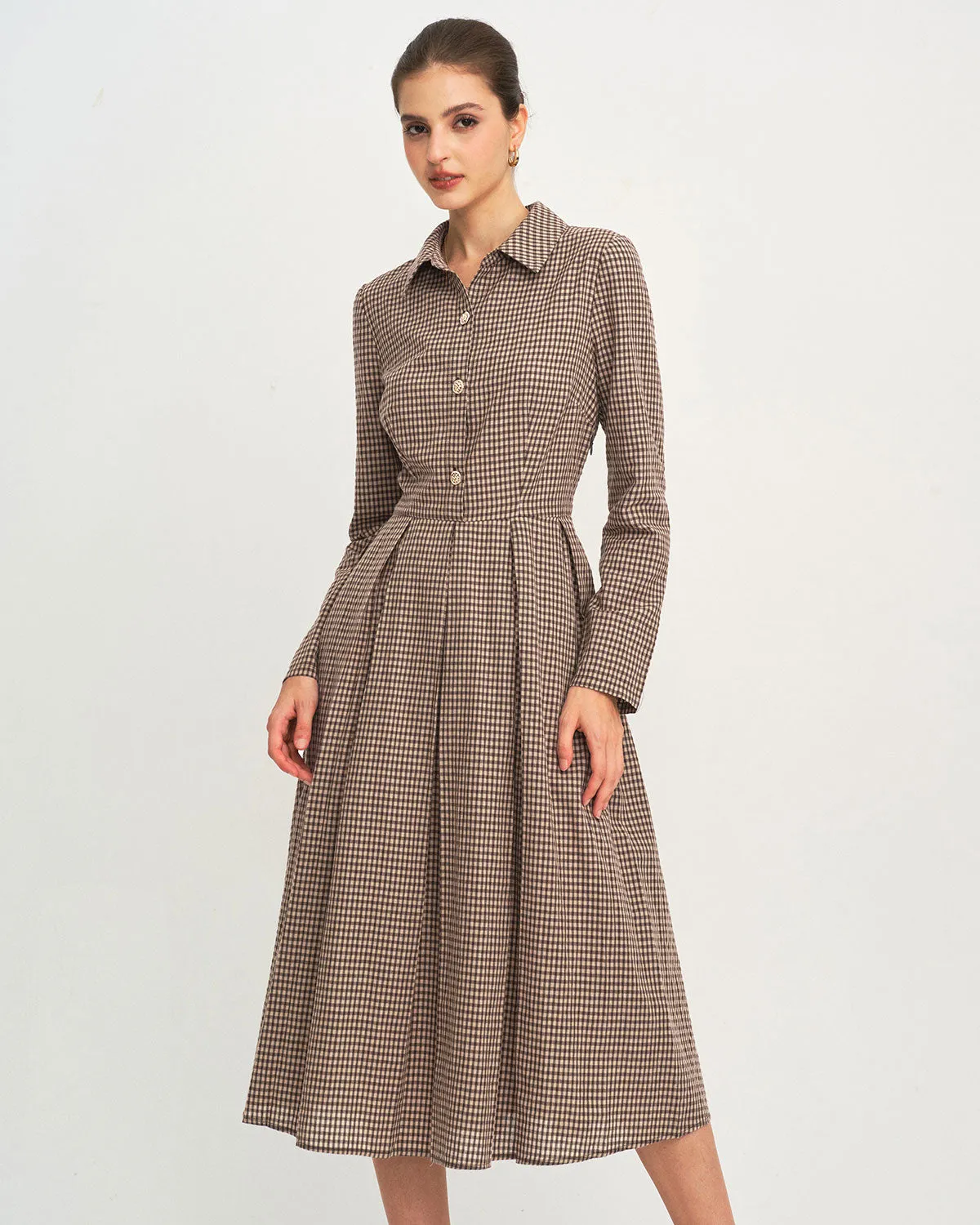 Brown Plaid A-Line Midi Dress sold by rihoas