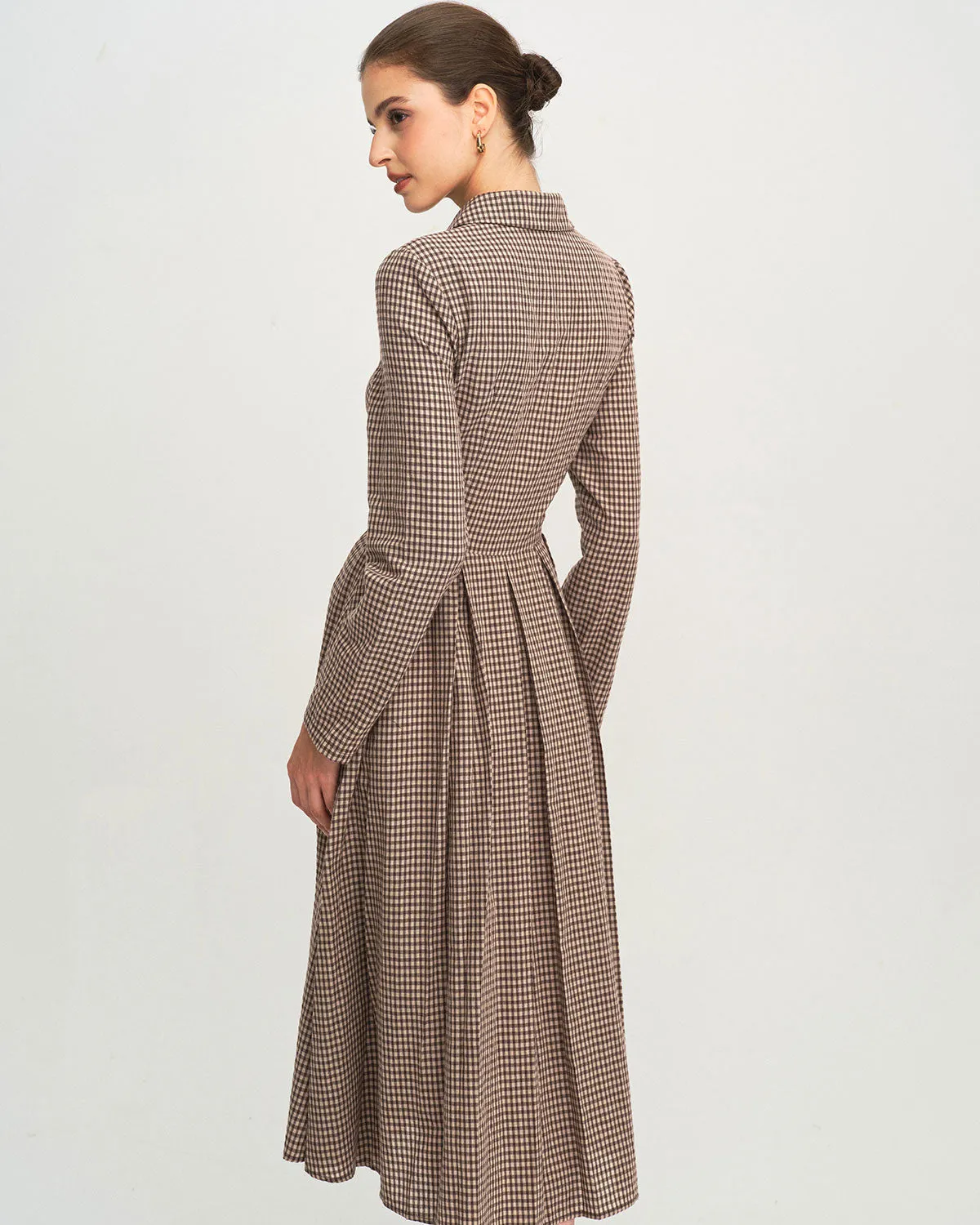 Brown Plaid A-Line Midi Dress sold by rihoas product image thumbnail 3