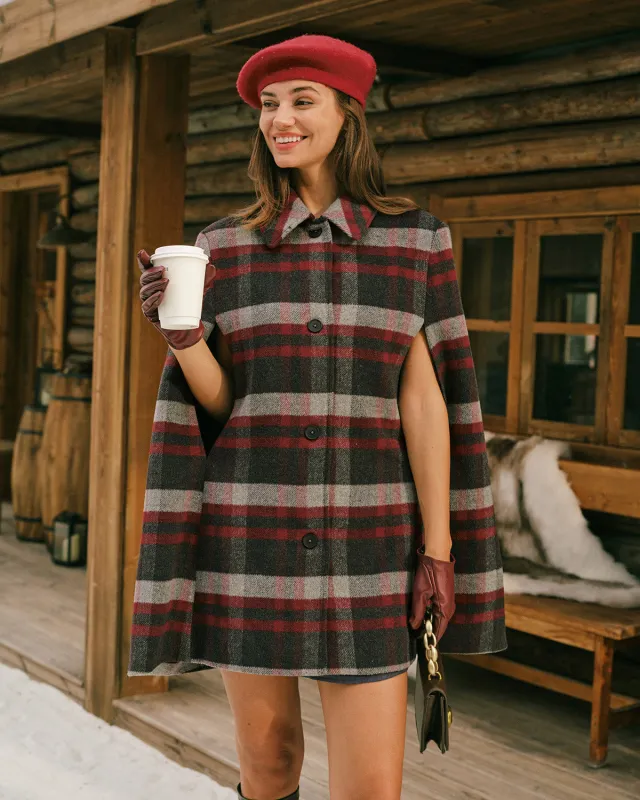 Red Plaid Cape Sleeve Coat sold by rihoas