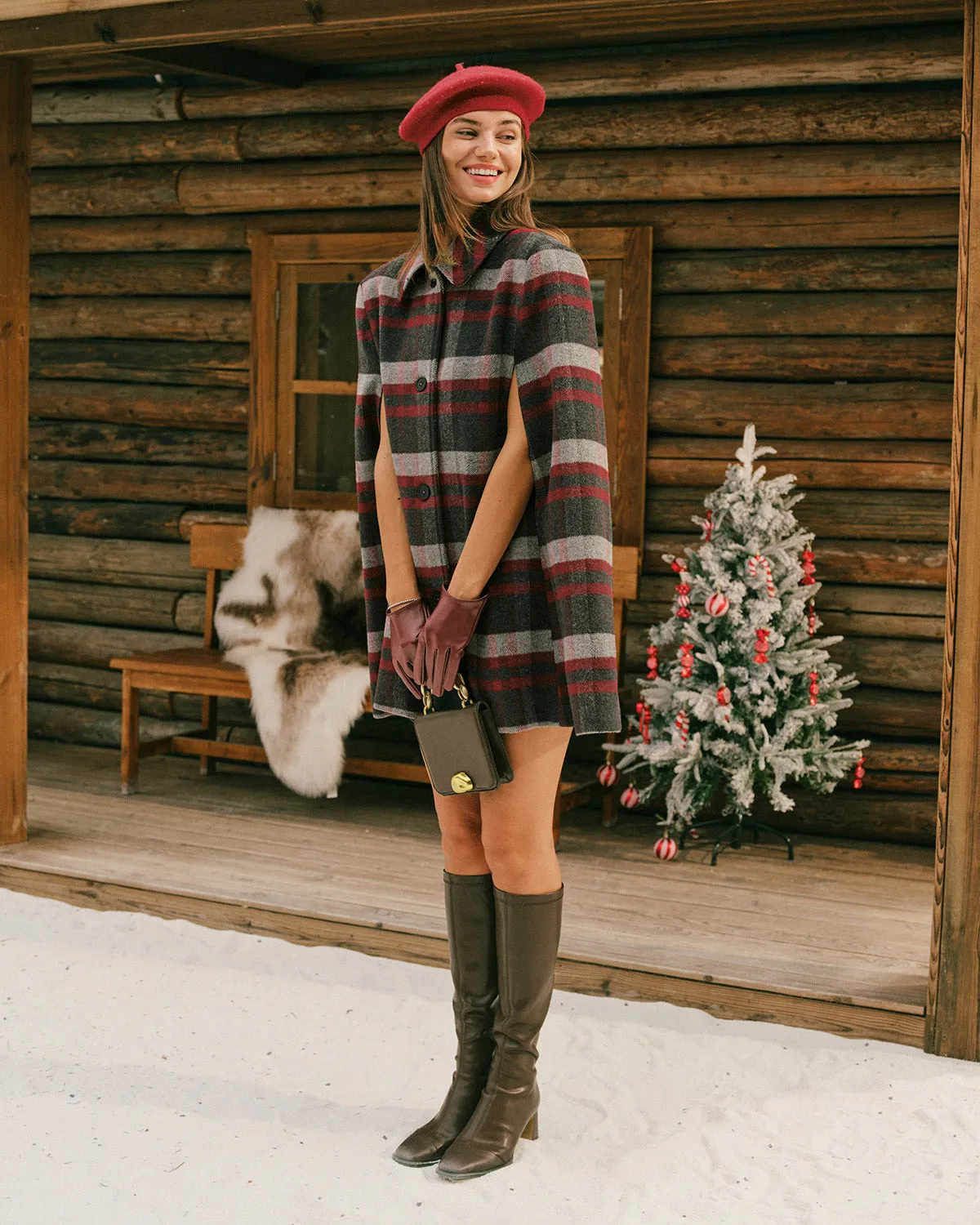 Red Plaid Cape Sleeve Coat sold by rihoas product image thumbnail 4